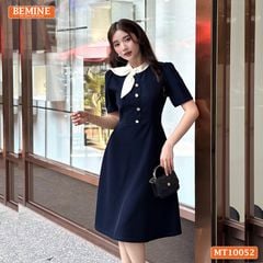 Đầm thiết kế BEMINE cổ tròn phối nơ tai thỏ dáng chữ A phù hợp đi làm, đi chơi-MT10052