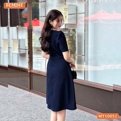Đầm thiết kế BEMINE cổ tròn phối nơ tai thỏ dáng chữ A phù hợp đi làm, đi chơi-MT10052