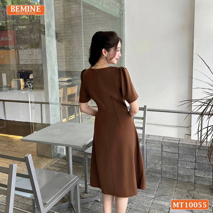 Đầm thiết kế BEMINE cổ vuông đính cúc dáng chữ A phù hợp đi làm, đi chơi-MT10055