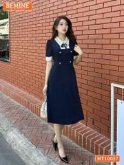 Đầm thiết kế BEMINE cổ đức đính nơ tay ngắn phối viền dáng chữ A phù hợp đi làm, đi dạo phố-MT10057