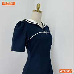 Đầm thiết kế BEMINE cổ thủy thủ phối viền dáng chữ A phù hợp đi làm, đi chơi-MT10058