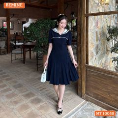 Đầm thiết kế BEMINE cổ thủy thủ phối viền dáng chữ A phù hợp đi làm, đi chơi-MT10058