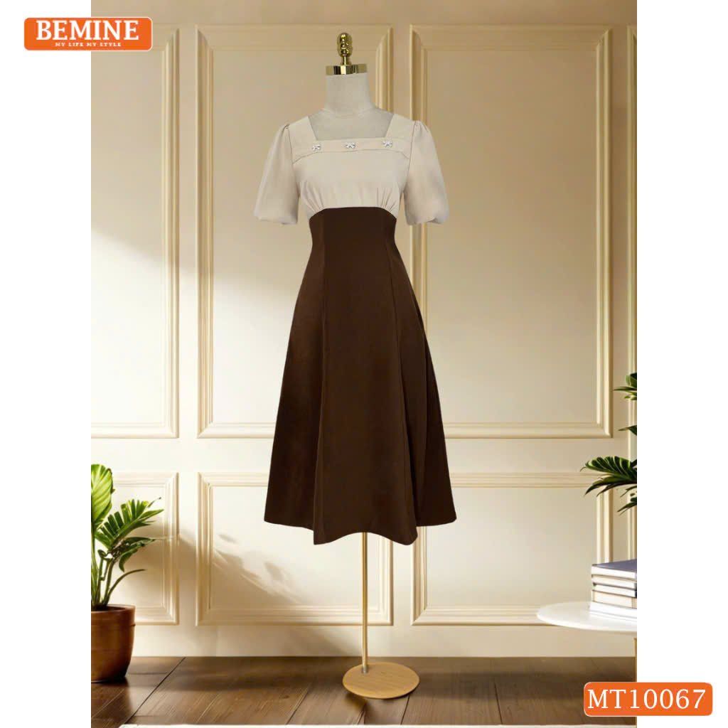 Đầm thiết kế BEMINE cổ vuông tay phồng dáng chữ A phù hợp đi làm, đi chơi-MT10067