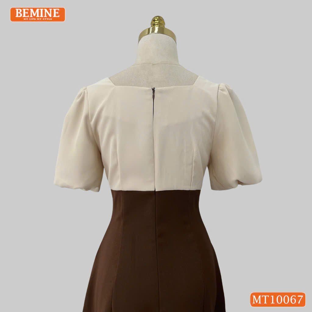 Đầm thiết kế BEMINE cổ vuông tay phồng dáng chữ A phù hợp đi làm, đi chơi-MT10067