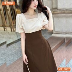Đầm thiết kế BEMINE cổ vuông tay phồng dáng chữ A phù hợp đi làm, đi chơi-MT10067