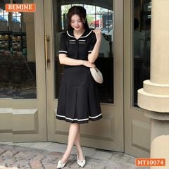 Đầm thiết kế BEMINE cổ thủy thủ phối viền đính nơ dáng xòe phù hợp đi chơi, đi dạo phố-MT10074