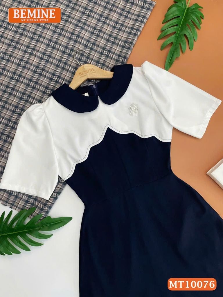 Đầm thiết kế BEMINE cổ sen phối viền gợn sóng dáng chữ A phù hợp đi làm, đi tiệc-MT10076