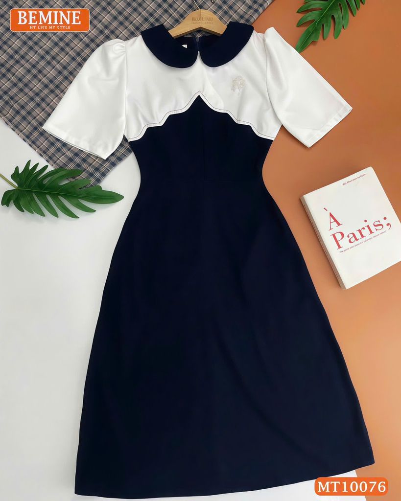 Đầm thiết kế BEMINE cổ sen phối viền gợn sóng dáng chữ A phù hợp đi làm, đi tiệc-MT10076
