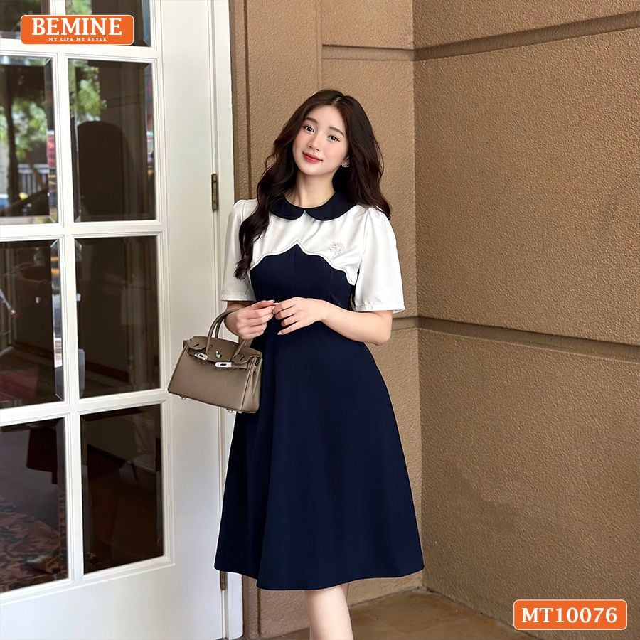 Đầm thiết kế BEMINE cổ sen phối viền gợn sóng dáng chữ A phù hợp đi làm, đi tiệc-MT10076