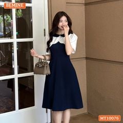Đầm thiết kế BEMINE cổ sen phối viền gợn sóng dáng chữ A phù hợp đi làm, đi tiệc-MT10076