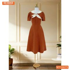 Đầm thiết kế BEMINE cổ trụ phối nơ lá dáng chữ A phù hợp đi làm-MT10079