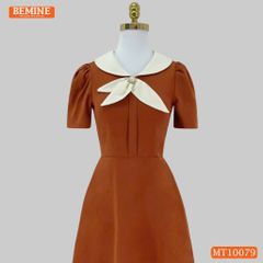 Đầm thiết kế BEMINE cổ trụ phối nơ lá dáng chữ A phù hợp đi làm-MT10079