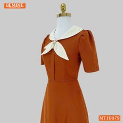 Đầm thiết kế BEMINE cổ trụ phối nơ lá dáng chữ A phù hợp đi làm-MT10079