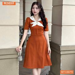 Đầm thiết kế BEMINE cổ trụ phối nơ lá dáng chữ A phù hợp đi làm-MT10079