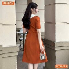 Đầm thiết kế BEMINE cổ trụ phối nơ lá dáng chữ A phù hợp đi làm-MT10079