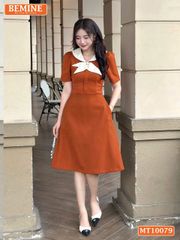Đầm thiết kế BEMINE cổ trụ phối nơ lá dáng chữ A phù hợp đi làm-MT10079