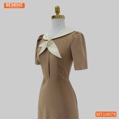 Đầm thiết kế BEMINE cổ trụ phối nơ lá dáng chữ A phù hợp đi làm-MT10079