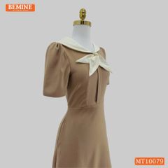 Đầm thiết kế BEMINE cổ trụ phối nơ lá dáng chữ A phù hợp đi làm-MT10079