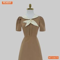 Đầm thiết kế BEMINE cổ trụ phối nơ lá dáng chữ A phù hợp đi làm-MT10079