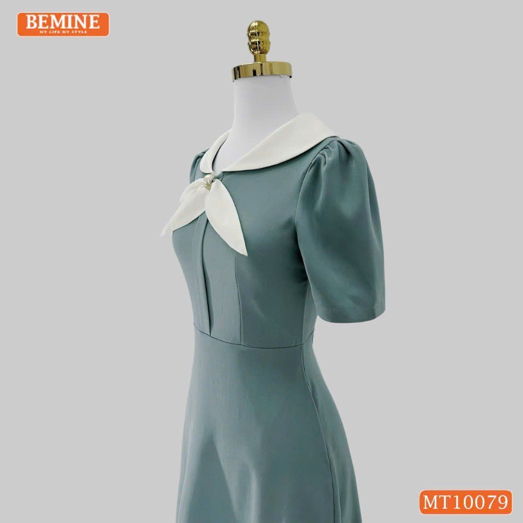 Đầm thiết kế BEMINE cổ trụ phối nơ lá dáng chữ A phù hợp đi làm-MT10079
