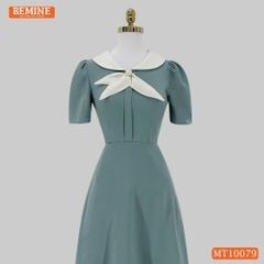 Đầm thiết kế BEMINE cổ trụ phối nơ lá dáng chữ A phù hợp đi làm-MT10079