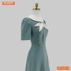 Đầm thiết kế BEMINE cổ trụ phối nơ lá dáng chữ A phù hợp đi làm-MT10079