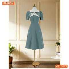 Đầm thiết kế BEMINE cổ trụ phối nơ lá dáng chữ A phù hợp đi làm-MT10079