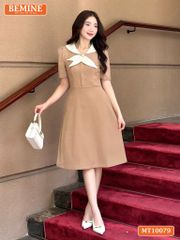 Đầm thiết kế BEMINE cổ trụ phối nơ lá dáng chữ A phù hợp đi làm-MT10079