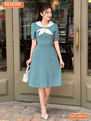 Đầm thiết kế BEMINE cổ trụ phối nơ lá dáng chữ A phù hợp đi làm-MT10079