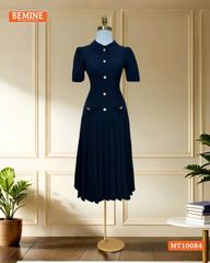 Đầm thiết kế BEMINE cổ đức đính cúc dáng chữ A tùng váy đuôi cá xếp ly phù hợp đi làm, đi tiệc-MT10084