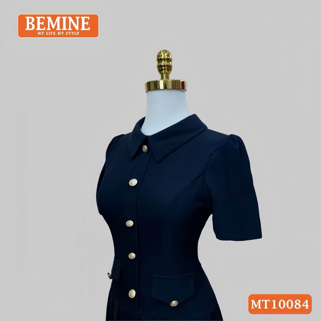 Đầm thiết kế BEMINE cổ đức đính cúc dáng chữ A tùng váy đuôi cá xếp ly phù hợp đi làm, đi tiệc-MT10084