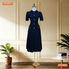 Đầm thiết kế BEMINE cổ đức đính cúc dáng chữ A tùng váy đuôi cá xếp ly phù hợp đi làm, đi tiệc-MT10084
