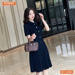 Đầm thiết kế BEMINE cổ đức đính cúc dáng chữ A tùng váy đuôi cá xếp ly phù hợp đi làm, đi tiệc-MT10084