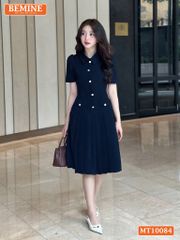 Đầm thiết kế BEMINE cổ đức đính cúc dáng chữ A tùng váy đuôi cá xếp ly phù hợp đi làm, đi tiệc-MT10084