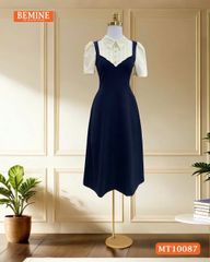 Đầm thiết kế BEMINE cổ đức phối xếp ly giả yếm dáng chữ A phù hợp đi làm, đi chơi-MT10087