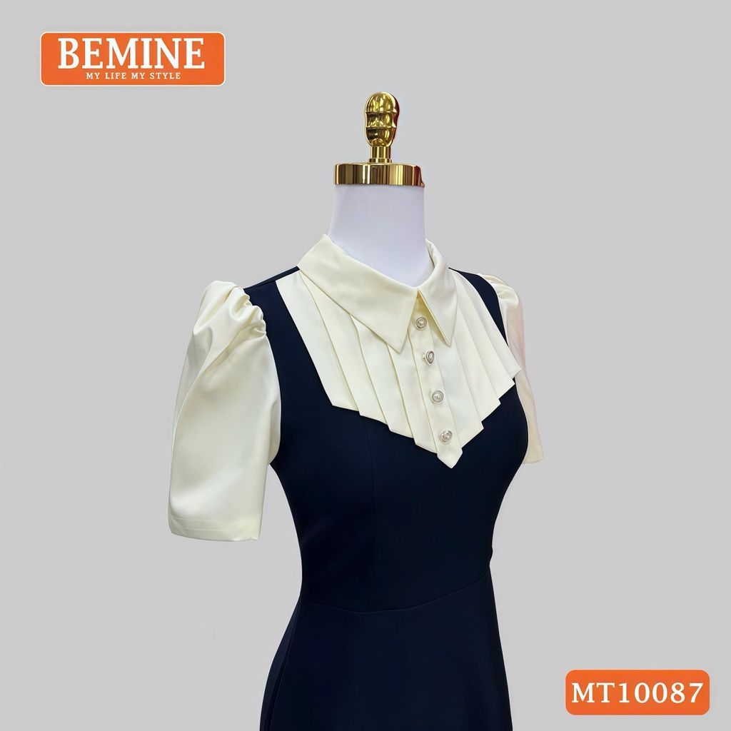Đầm thiết kế BEMINE cổ đức phối xếp ly giả yếm dáng chữ A phù hợp đi làm, đi chơi-MT10087