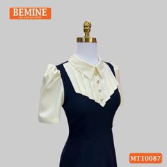 Đầm thiết kế BEMINE cổ đức phối xếp ly giả yếm dáng chữ A phù hợp đi làm, đi chơi-MT10087