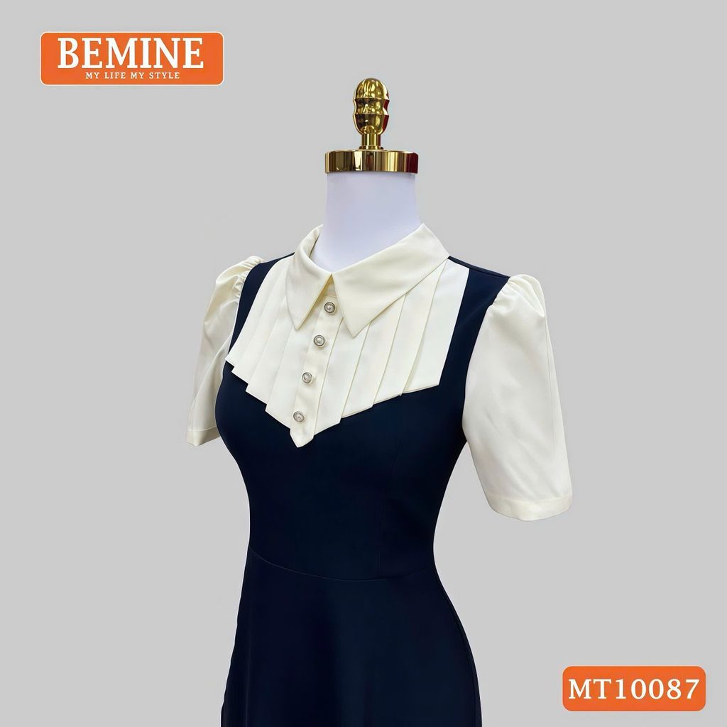Đầm thiết kế BEMINE cổ đức phối xếp ly giả yếm dáng chữ A phù hợp đi làm, đi chơi-MT10087
