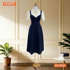 Đầm thiết kế BEMINE cổ đức phối xếp ly giả yếm dáng chữ A phù hợp đi làm, đi chơi-MT10087