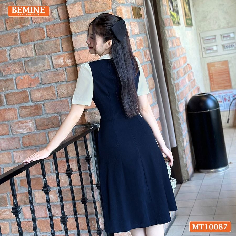 Đầm thiết kế BEMINE cổ đức phối xếp ly giả yếm dáng chữ A phù hợp đi làm, đi chơi-MT10087