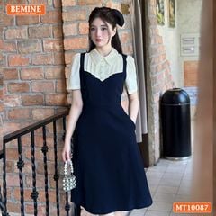 Đầm thiết kế BEMINE cổ đức phối xếp ly giả yếm dáng chữ A phù hợp đi làm, đi chơi-MT10087
