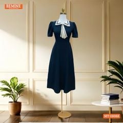 Đầm thiết kế BEMINE cổ nơ phối ren tay phồng dáng chữ A phù hợp đi làm, đi dạo phố-MT10088