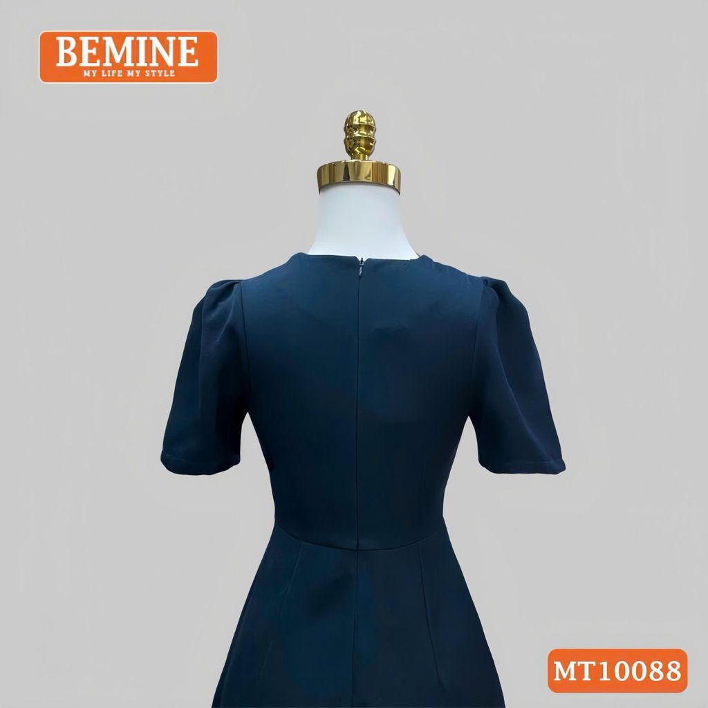 Đầm thiết kế BEMINE cổ nơ phối ren tay phồng dáng chữ A phù hợp đi làm, đi dạo phố-MT10088