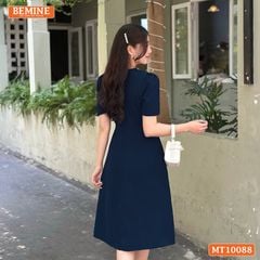 Đầm thiết kế BEMINE cổ nơ phối ren tay phồng dáng chữ A phù hợp đi làm, đi dạo phố-MT10088