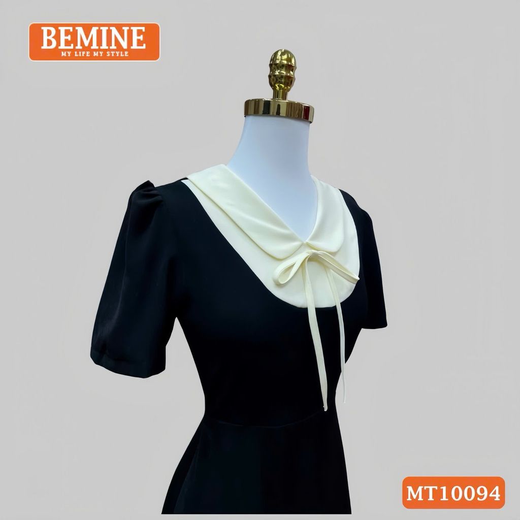 Đầm thiết kế BEMINE cổ sen phối dây nơ dáng chữ A phù hợp đi làm, đi chơi-MT10094