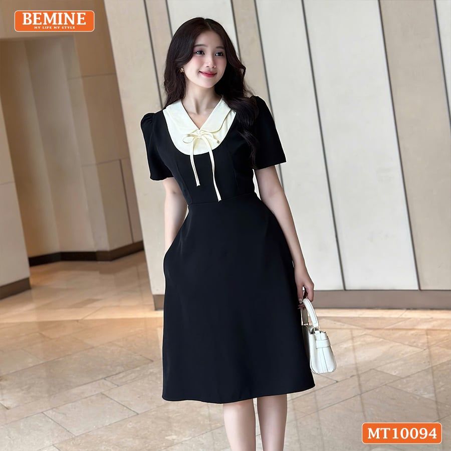 Đầm thiết kế BEMINE cổ sen phối dây nơ dáng chữ A phù hợp đi làm, đi chơi-MT10094