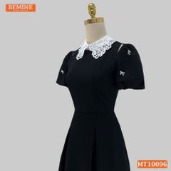 Đầm thiết kế BEMINE cổ ren khoét vai tay phồng dáng chữ A phù hợp đi làm-MT10096