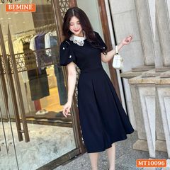 Đầm thiết kế BEMINE cổ ren khoét vai tay phồng dáng chữ A phù hợp đi làm-MT10096