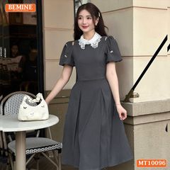 Đầm thiết kế BEMINE cổ ren khoét vai tay phồng dáng chữ A phù hợp đi làm-MT10096