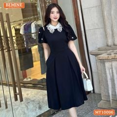 Đầm thiết kế BEMINE cổ ren khoét vai tay phồng dáng chữ A phù hợp đi làm-MT10096